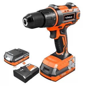 KIT TALADRO PERCUTOR ATORNILLADOR FLOWMAK +BATERIA 2AH 18V+CARGADOR